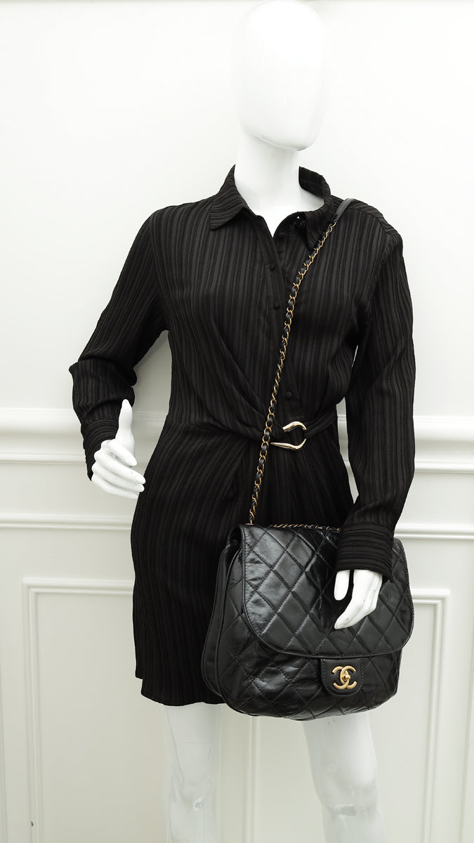Chanel Black CC Bubble Large Messenger Flap Bag