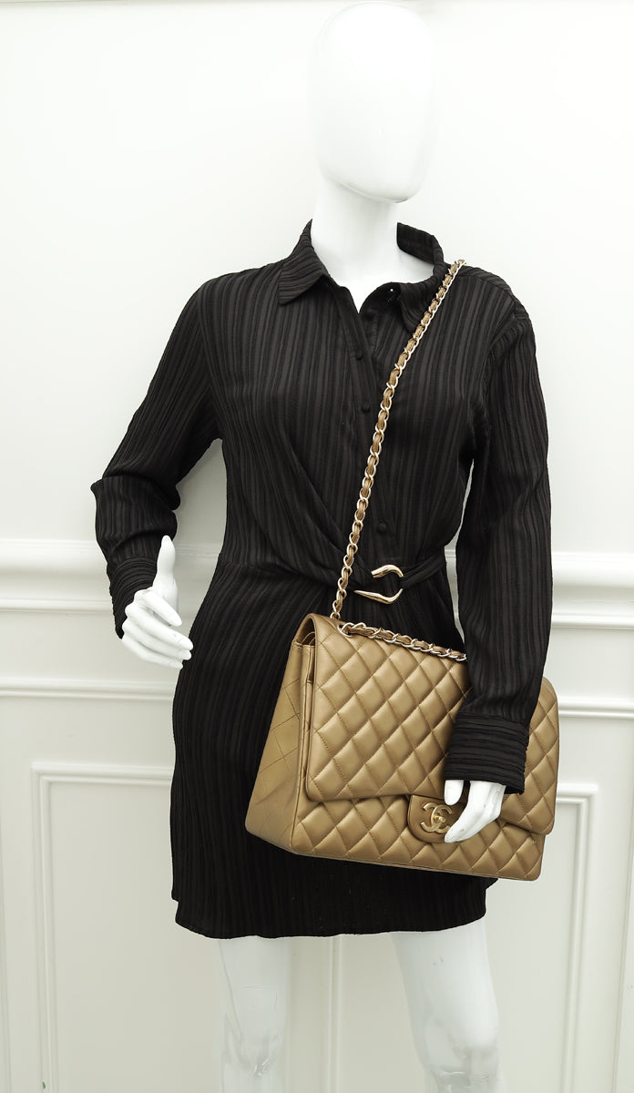 Chanel Bronze CC Classic Double Flap Maxi Bag