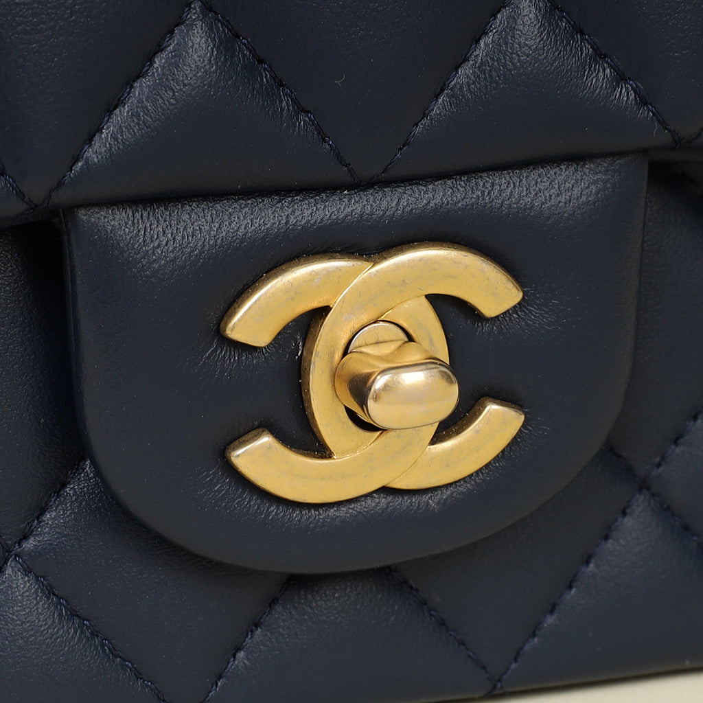 Chanel Blue Mini Rectangular Flap Metal Top Handle Bag