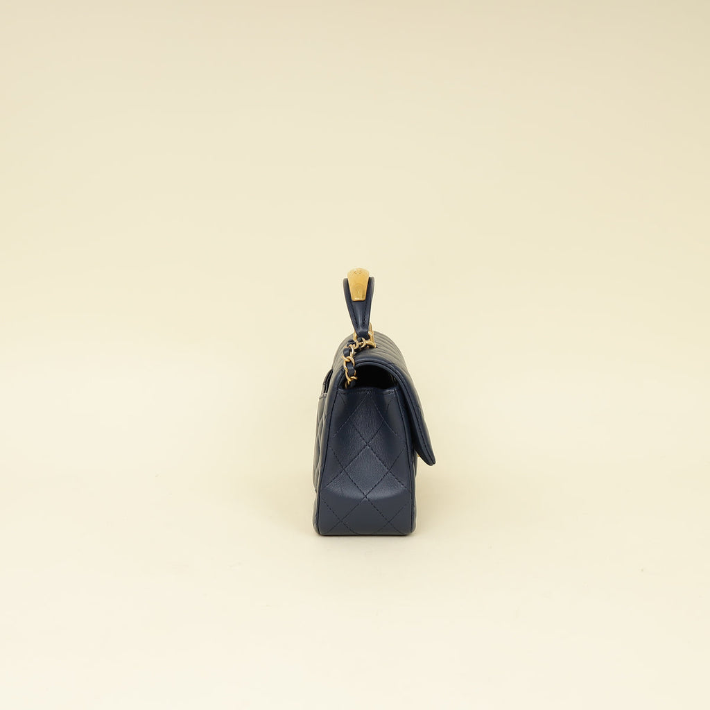 Chanel Blue Mini Rectangular Flap Metal Top Handle Bag