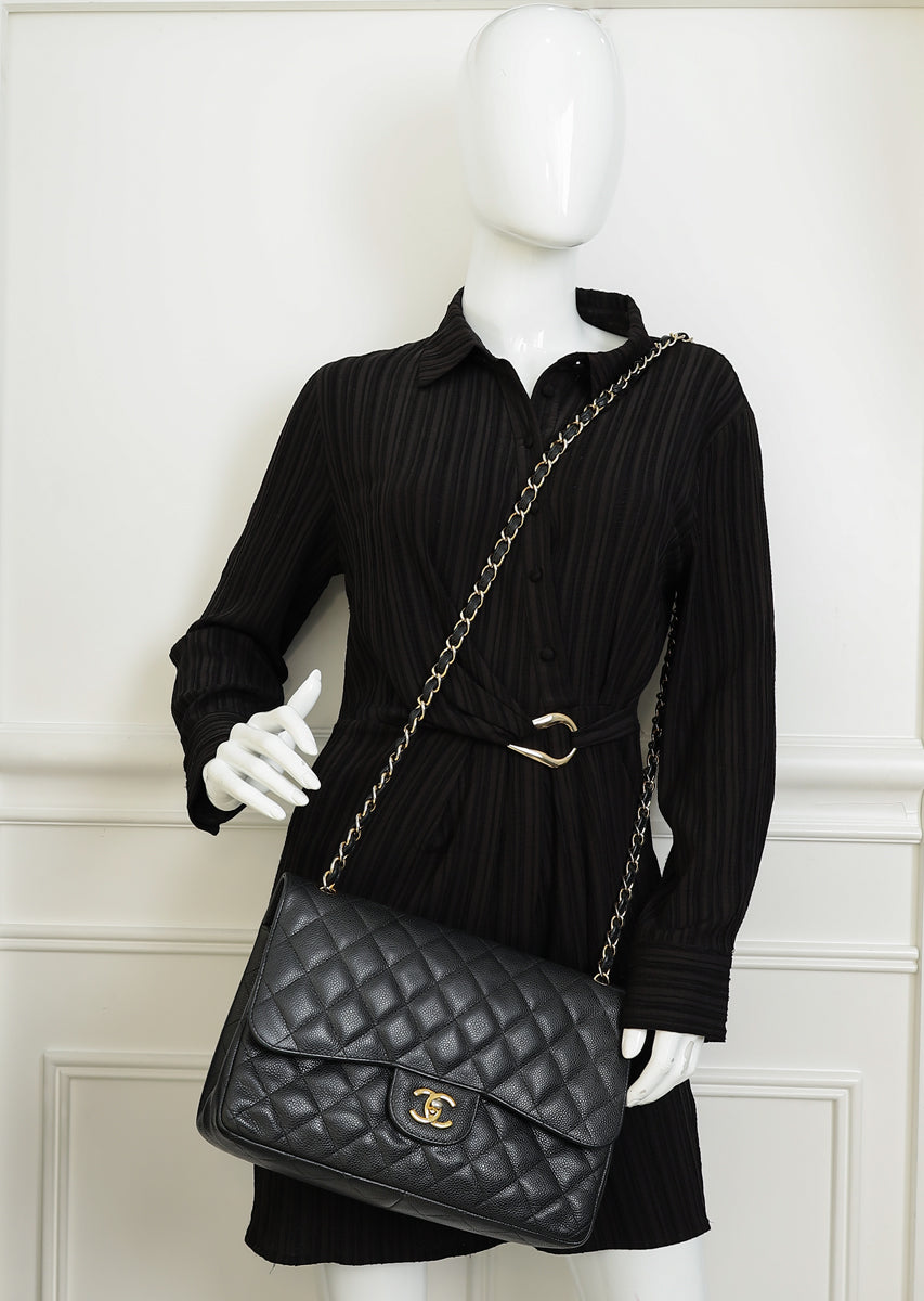 Chanel Black CC Classic Double Flap Jumbo Bag