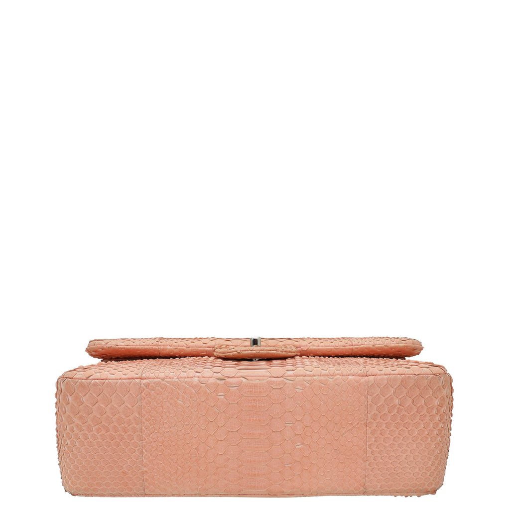 Chanel Peach Python CC Classic Double Flap Jumbo Bag