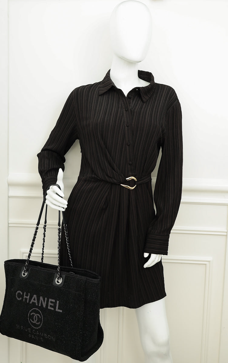 Chanel Black CC Deauville Tote Lurex Boucle Medium Bag