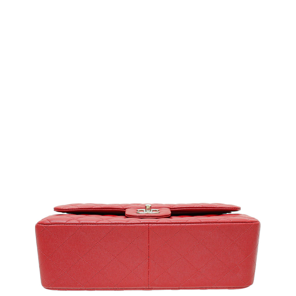 Chanel Dark Red CC Classic Double Flap Jumbo Bag