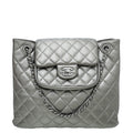 Chanel Metallic Grey CC Front Pocket Tote Medium Bag
