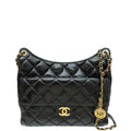 Chanel Black CC Wavy Charm Shiny Crumpled Hobo Large Bag