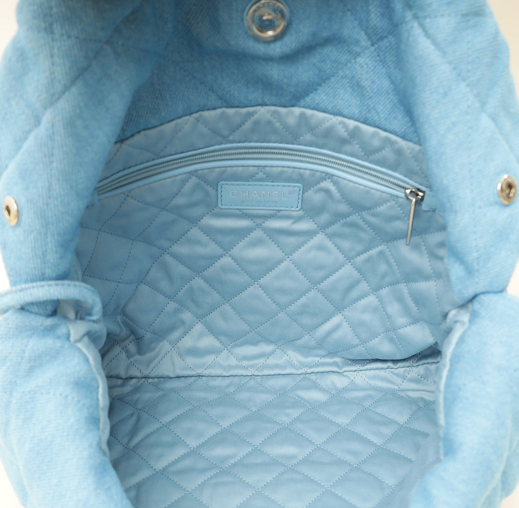 Chanel Light Blue Quilted Washed Denim Chanel 22 Small Bag