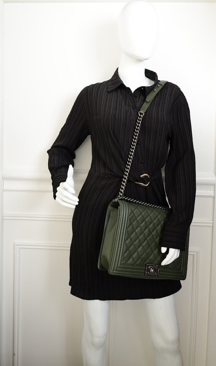 Chanel Olive Green Le Boy Flap Shoulder Bag