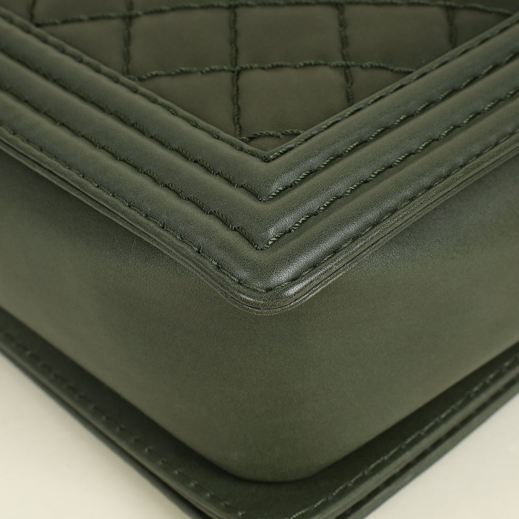 Chanel Olive Green Le Boy Flap Shoulder Bag