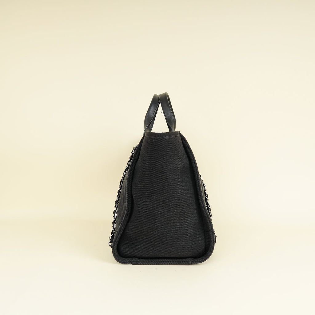Chanel Black CC Pearl Deauville Mixed Fibers Medium Tote Bag