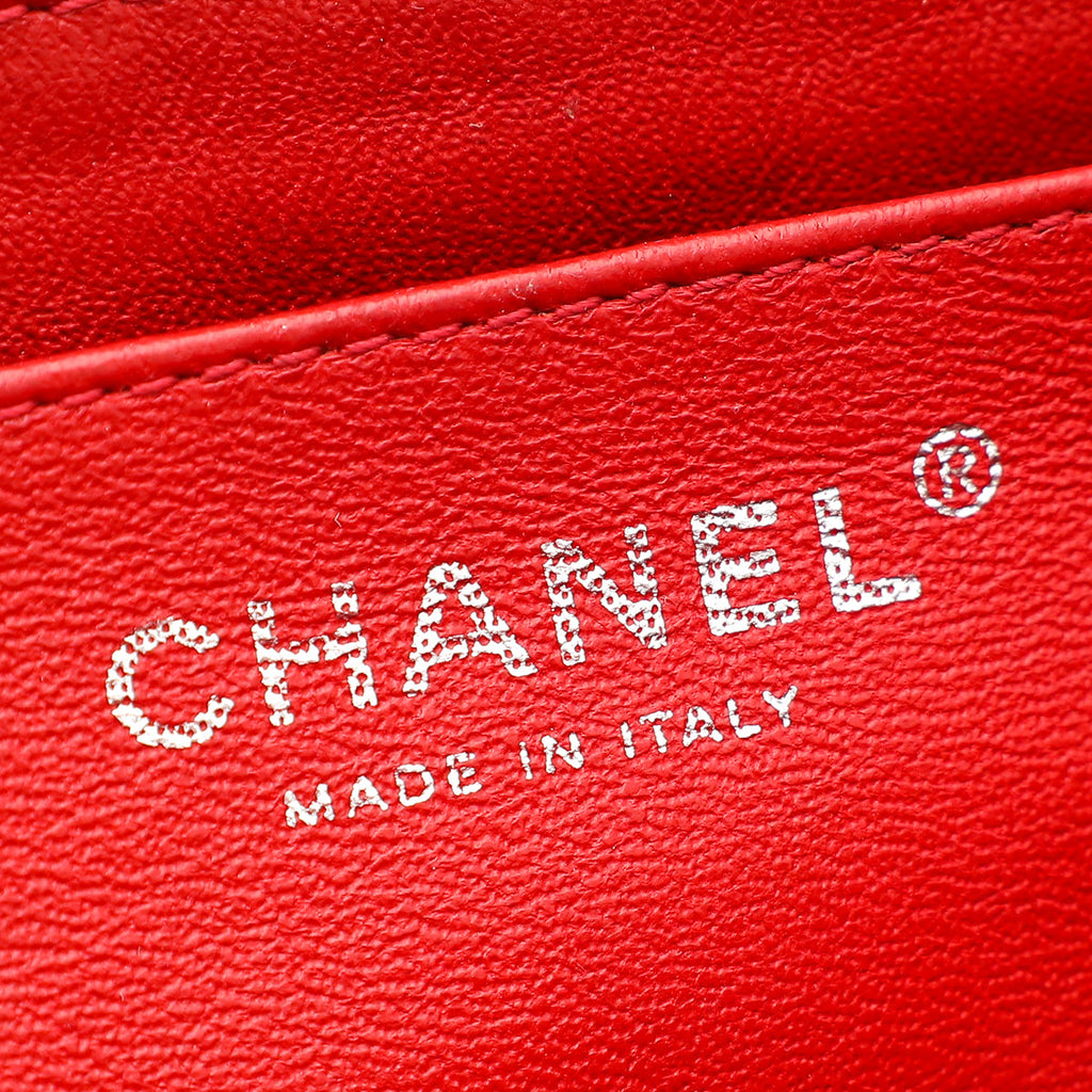 Chanel Red Chevron Classic Single Flap Maxi Bag
