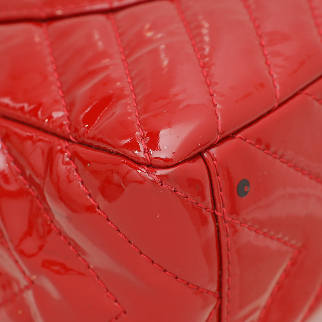 Chanel Red Chevron Classic Single Flap Maxi Bag