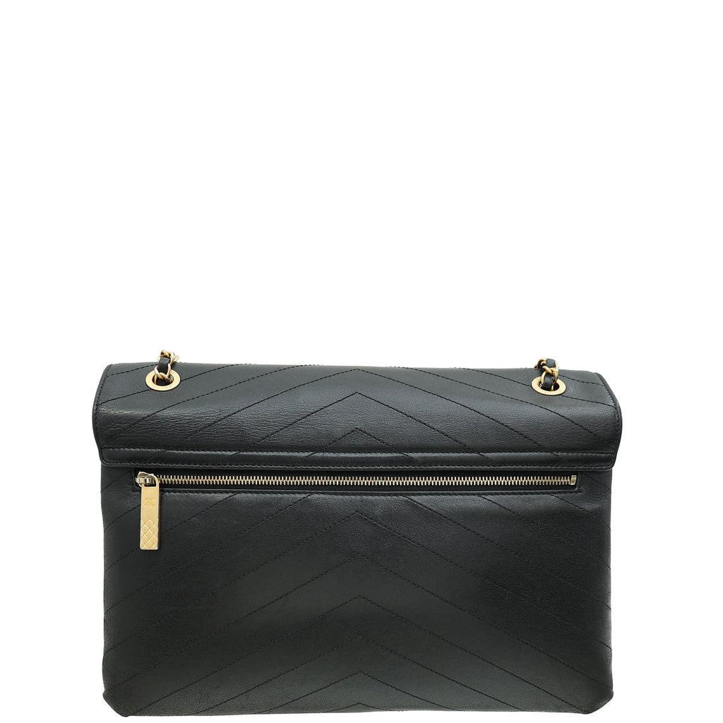 Chanel Black CC Chevron Stitched Large Envelope Flap Bag