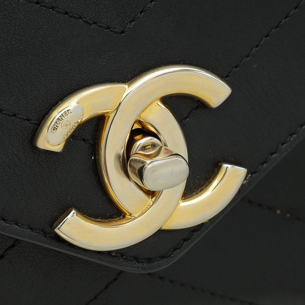 Chanel Black CC Chevron Stitched Large Envelope Flap Bag