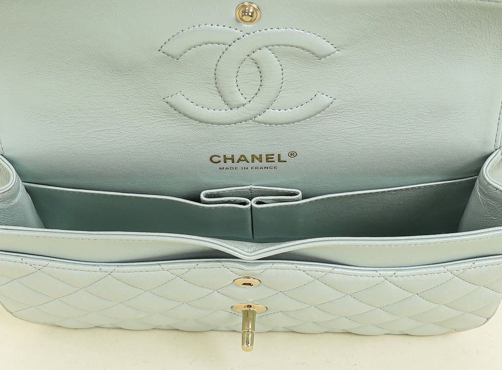 Chanel Perl Blue CC Classic 11,12 Double Flap Medium Bag