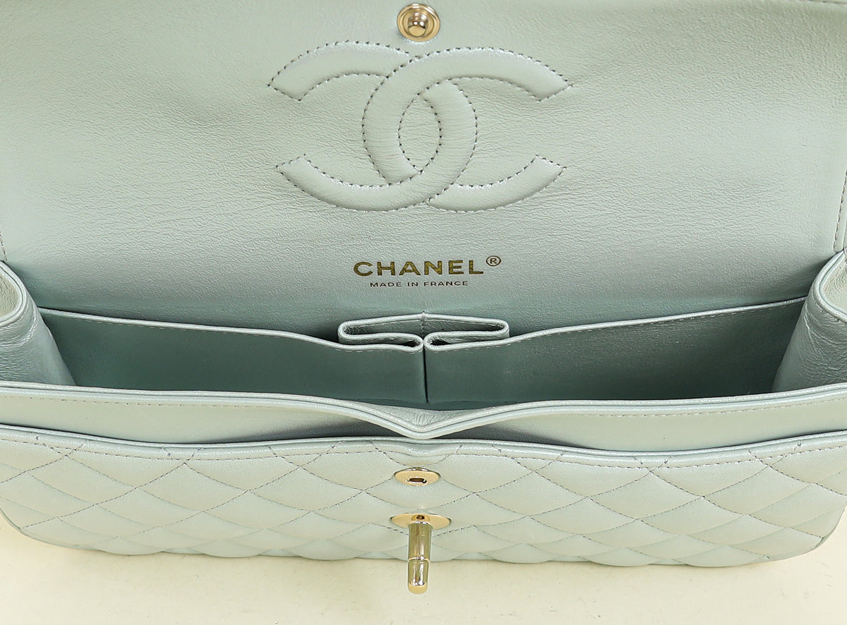 Chanel Perl Blue CC Classic 11,12 Double Flap Medium Bag