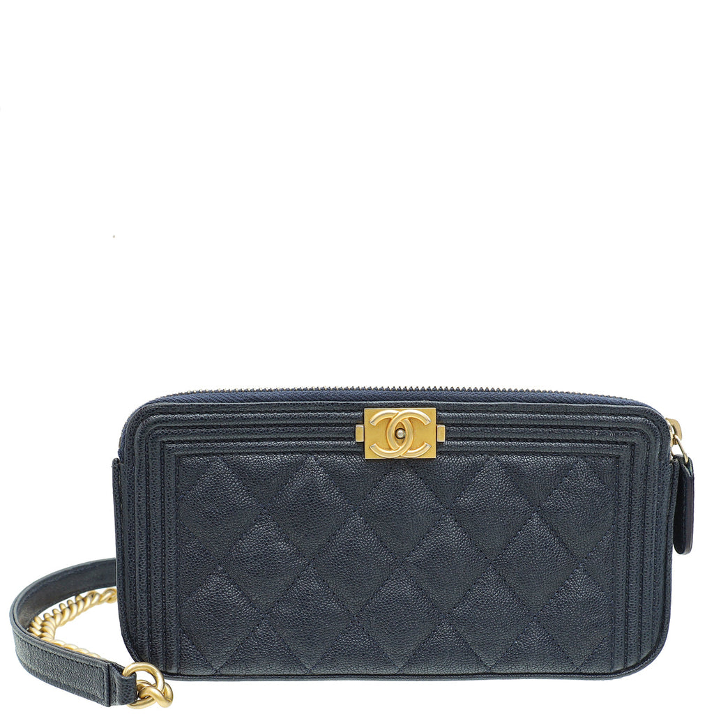 Chanel Navy Blue Le Boy Double Zip Crossbody Bag