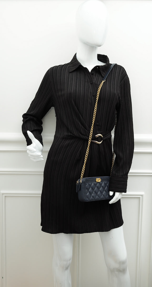 Chanel Navy Blue Le Boy Double Zip Crossbody Bag