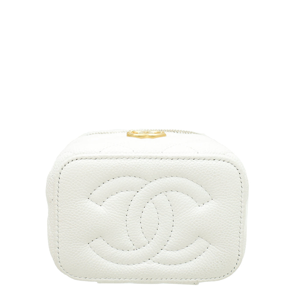 Chanel White CC Mini Heart Crush Vanity Case With Chain