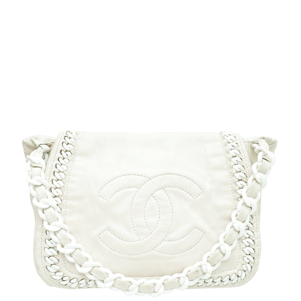 Chanel White CC Luxe Ligne Accordion Flap Bag