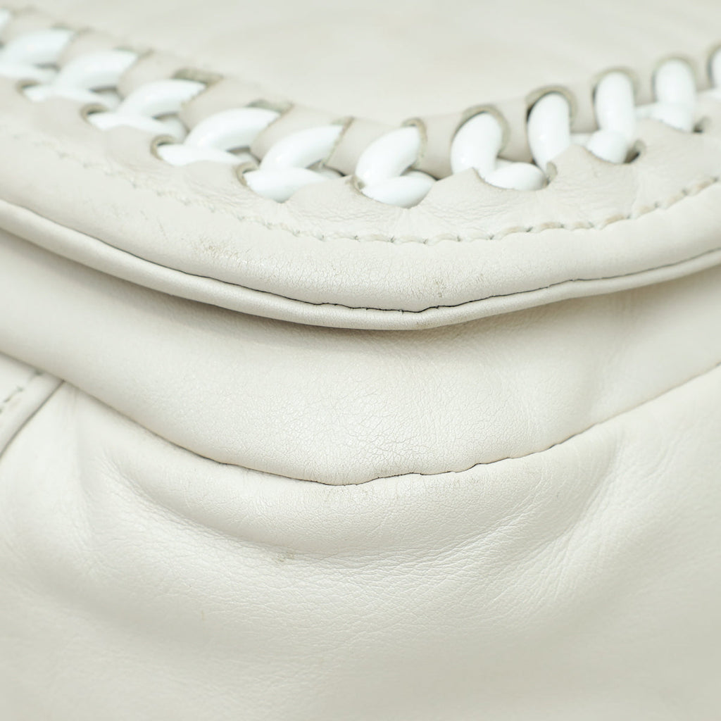 Chanel White CC Luxe Ligne Accordion Flap Bag