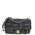 Chanel Black Multicolor CC Denim Logo Print Small Flap Bag