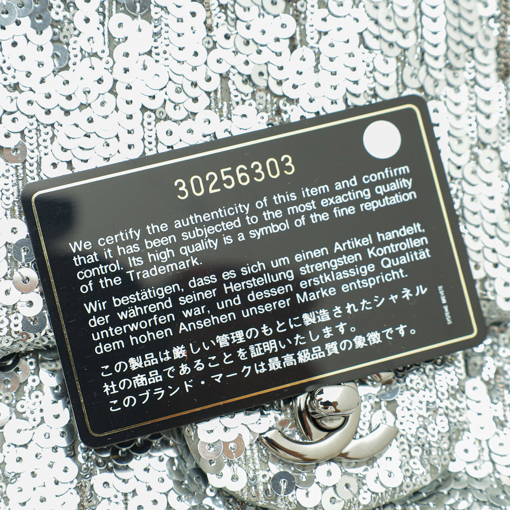 Chanel Silver CC Sequin Embroidered Flap Medium Bag