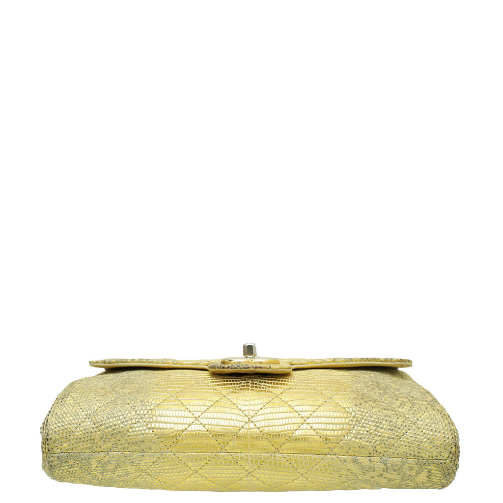 Chanel Gold CC Metallic Lizard Accordion Flap Bag