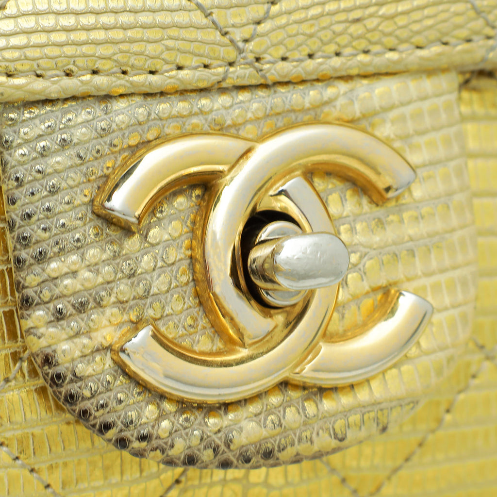 Chanel Gold CC Metallic Lizard Accordion Flap Bag