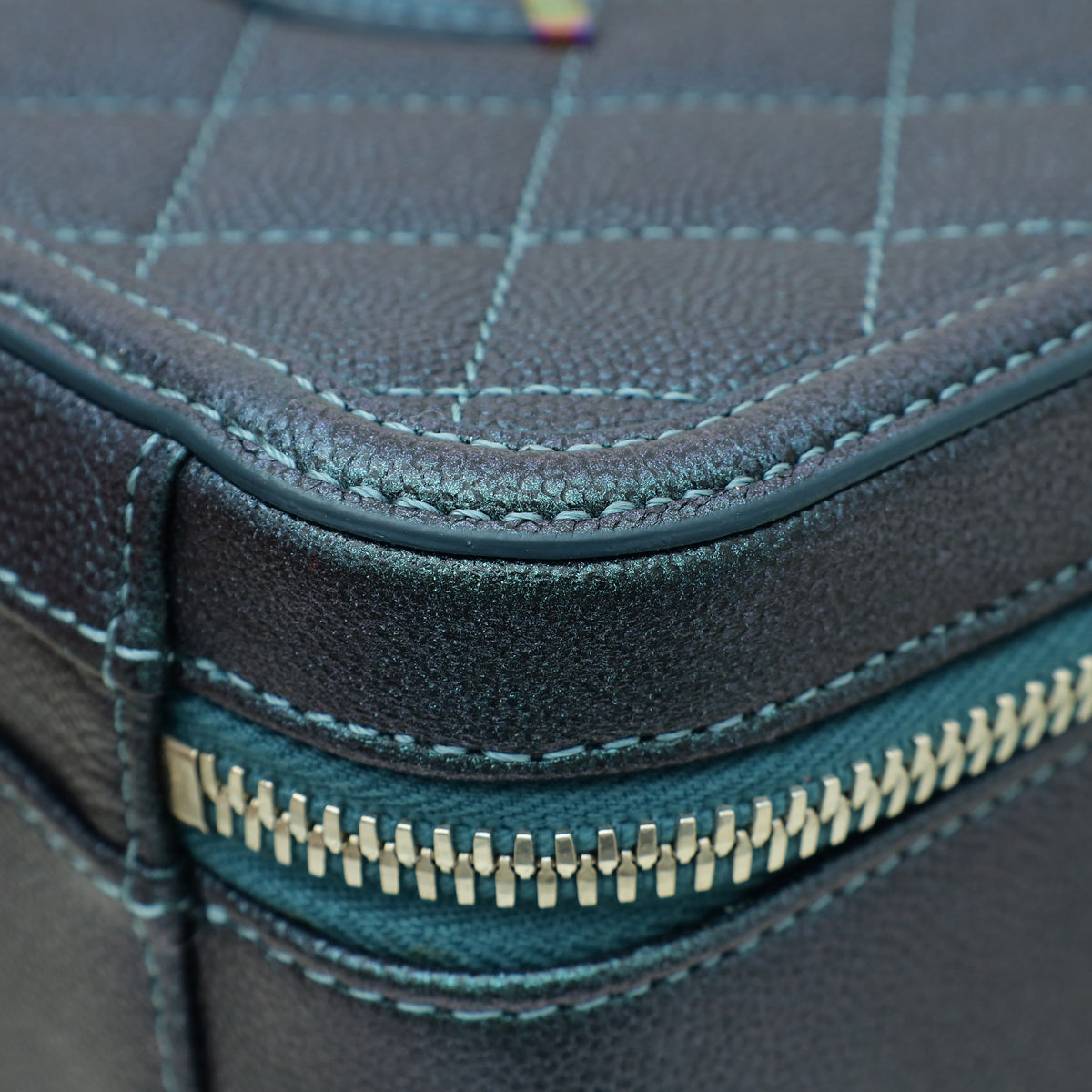 Chanel Metallic Teal Blue CC Filigree Medium Vanity Case