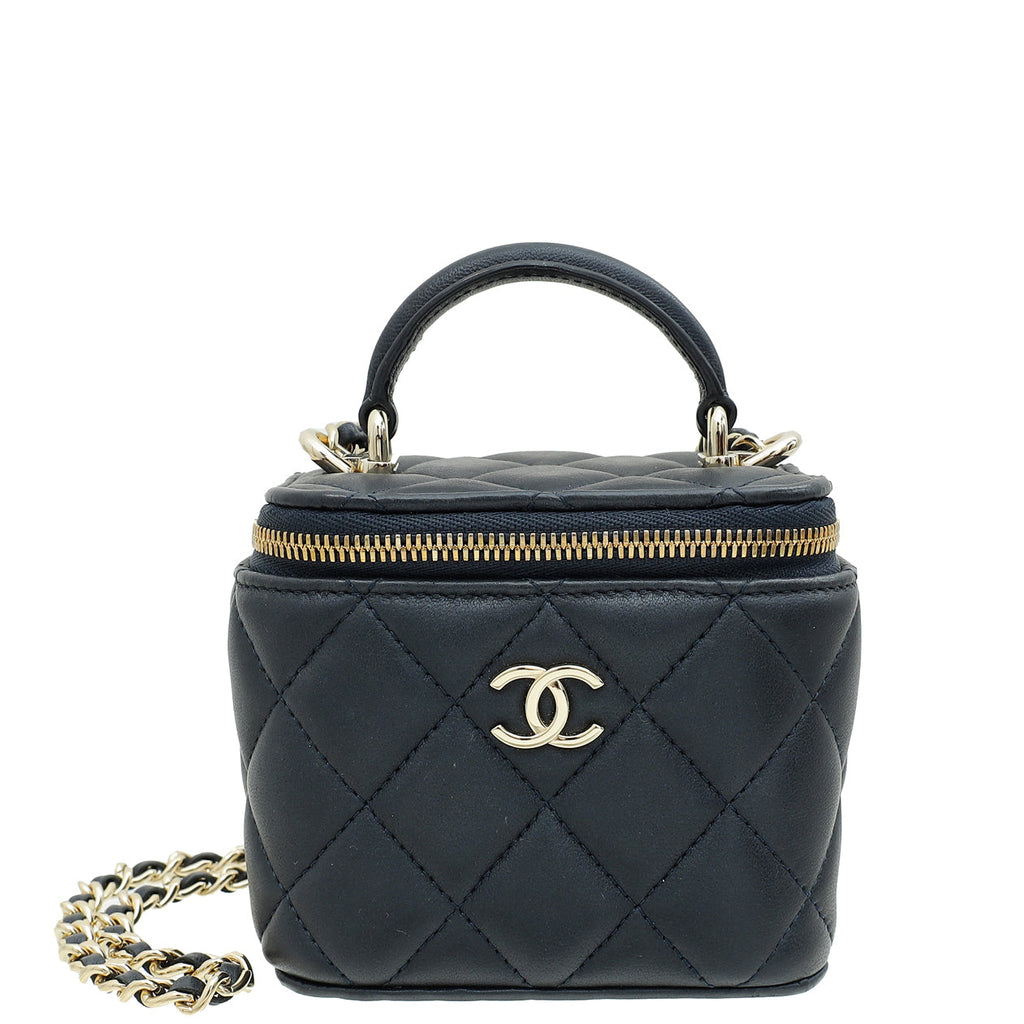 Chanel Dark Blue Mini Vanity Case Top Handle Bag