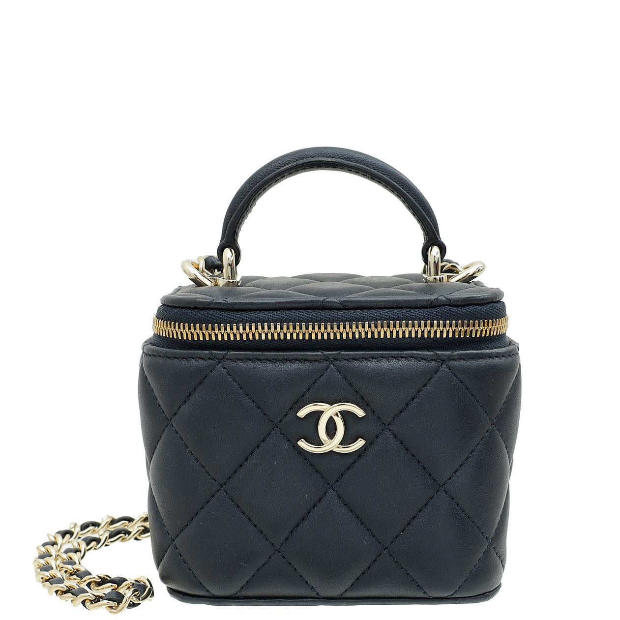 Chanel Dark Blue Mini Vanity Case Top Handle Bag