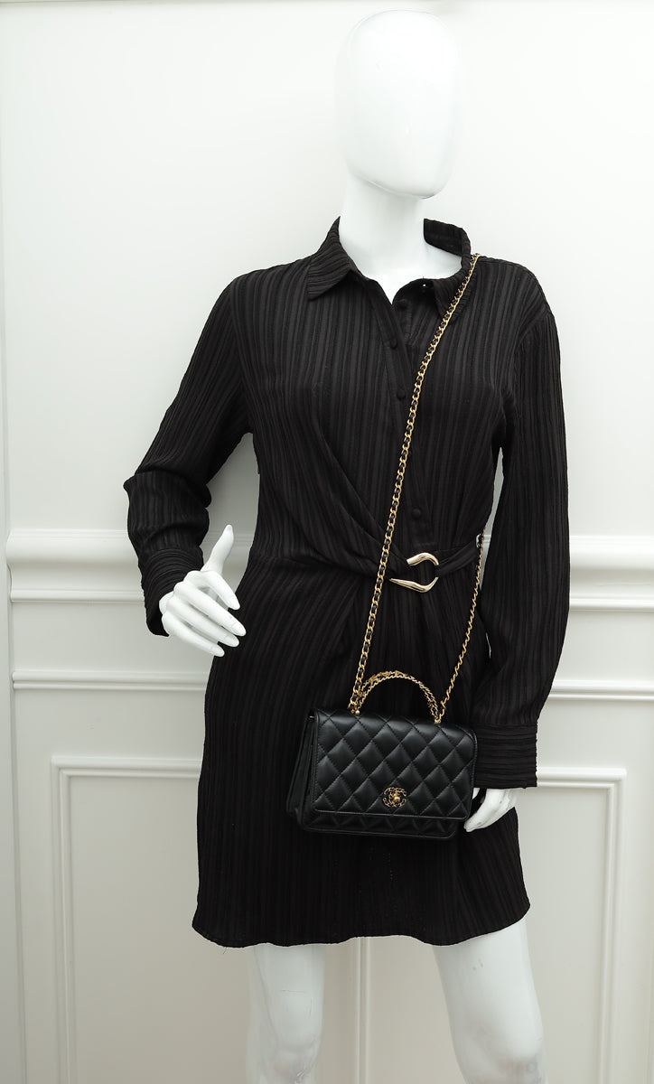 Chanel Black Logo Top Handle Wallet on Chain