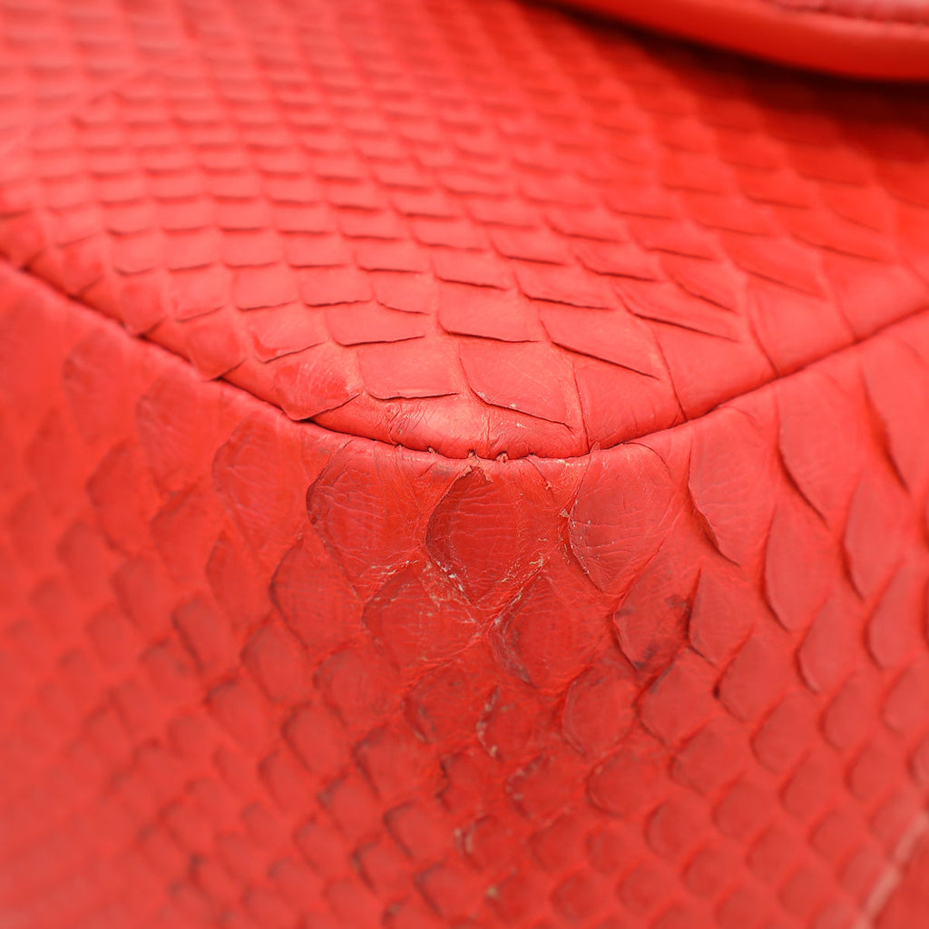 Chanel Red Python Classic Double Flap Jumbo Bag