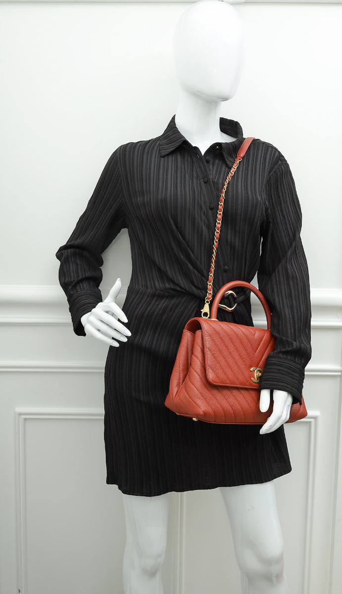 Chanel Rust Orange Chevron Coco Handle Bag
