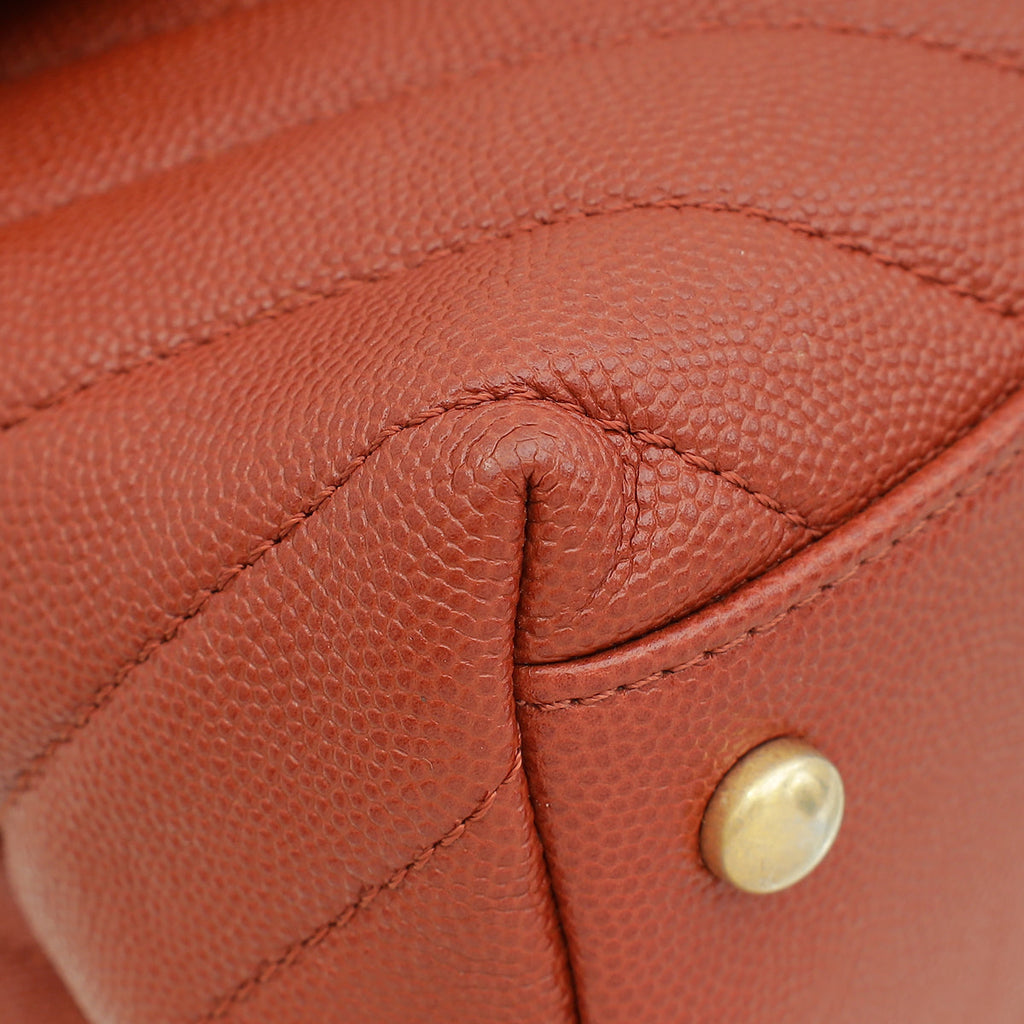 Chanel Rust Orange Chevron Coco Handle Bag