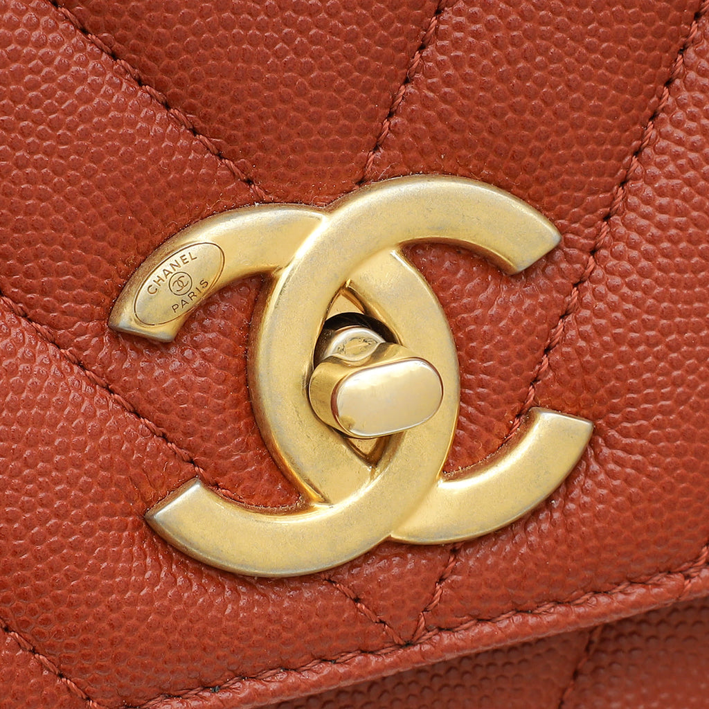 Chanel Rust Orange Chevron Coco Handle Bag