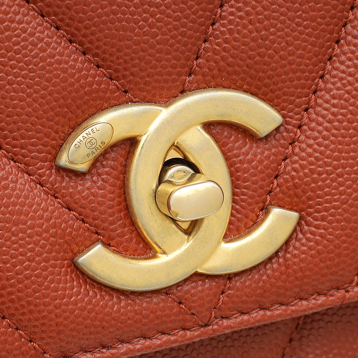 Chanel Rust Orange Chevron Coco Handle Bag