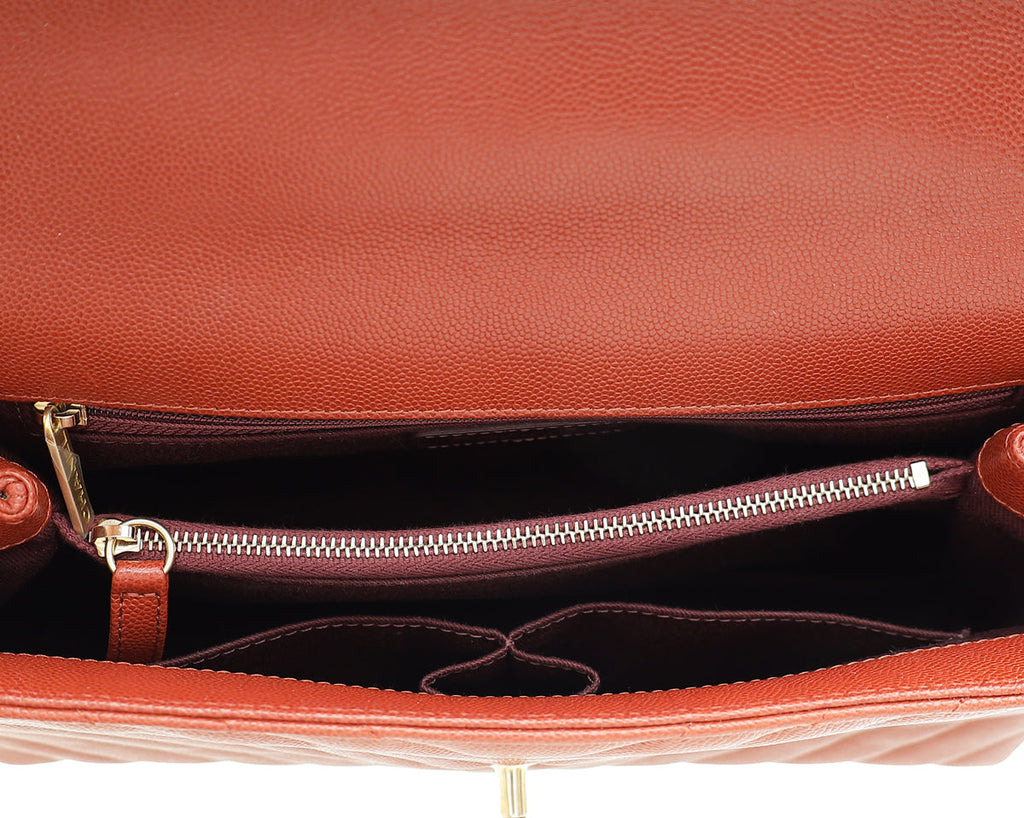 Chanel Rust Orange Chevron Coco Handle Bag