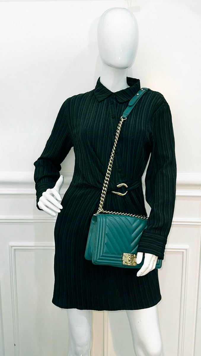Chanel Teal Le Boy Chevron Medium Bag