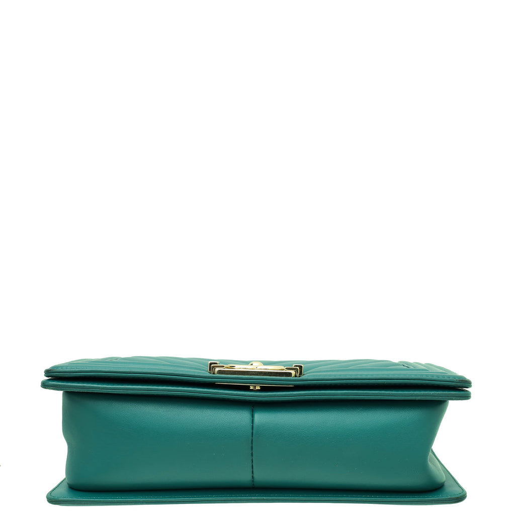 Chanel Teal Le Boy Chevron Medium Bag
