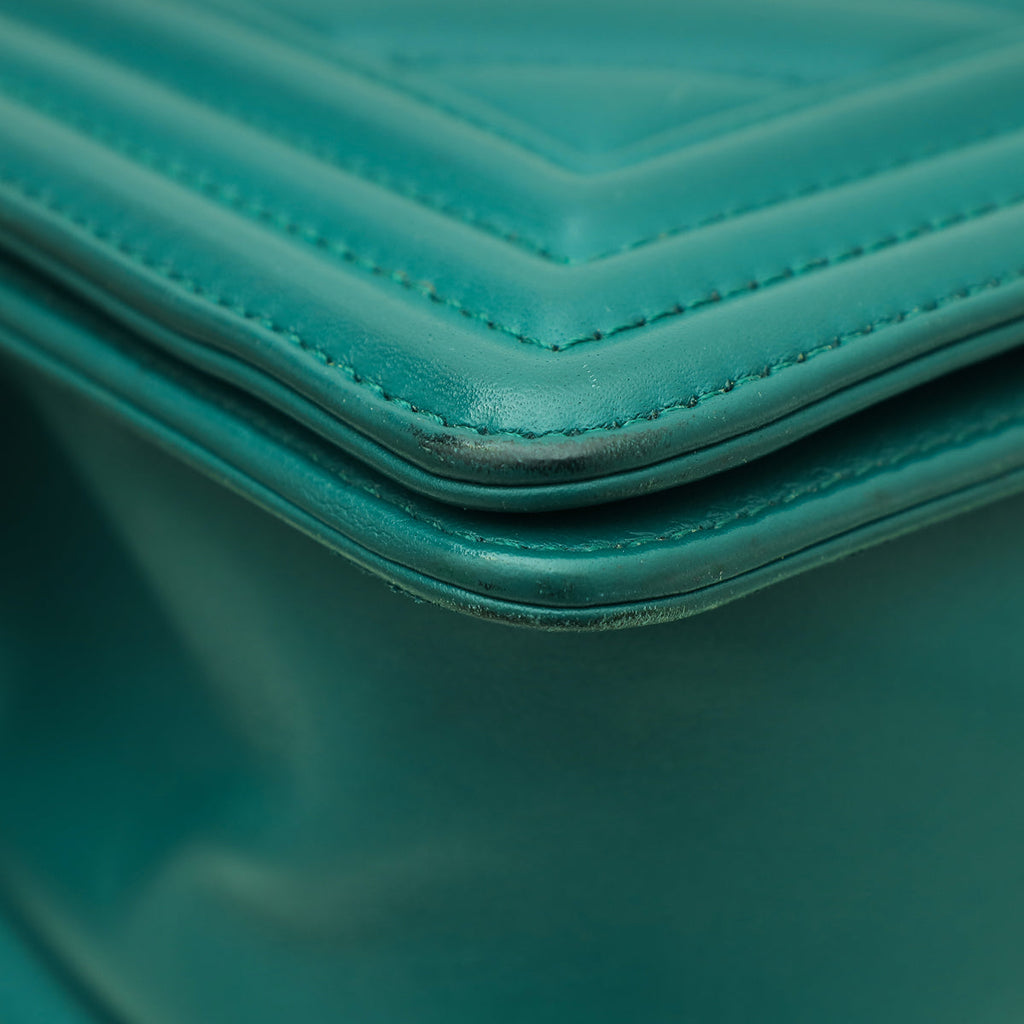 Chanel Teal Le Boy Chevron Medium Bag