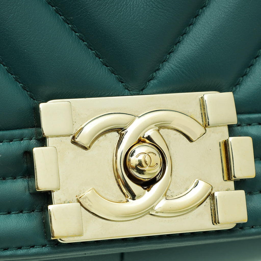 Chanel Teal Le Boy Chevron Medium Bag