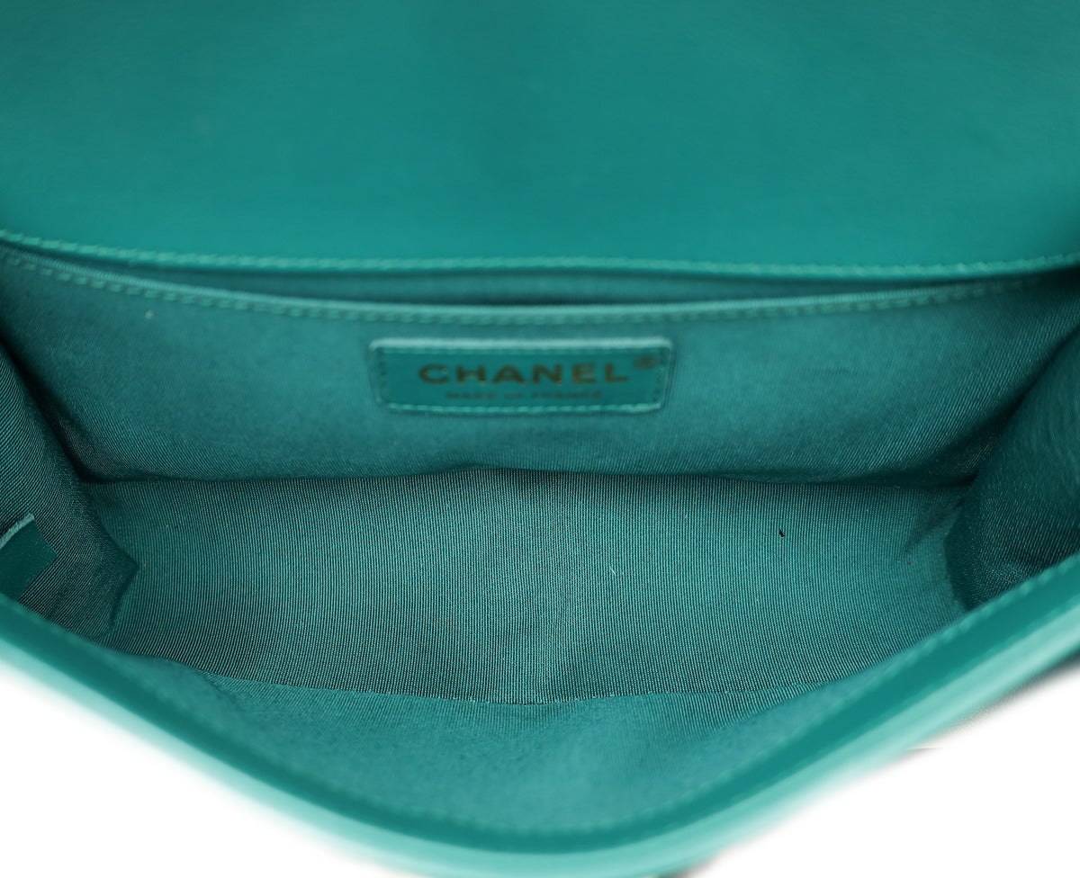 Chanel Teal Le Boy Chevron Medium Bag