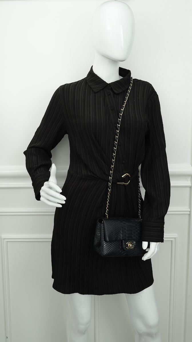 Chanel Black Classic Python Mini Rectangular Flap Bag