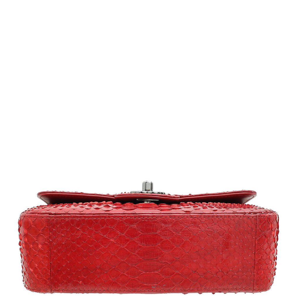 Chanel Red Classic Python Mini Rectangular Flap Bag
