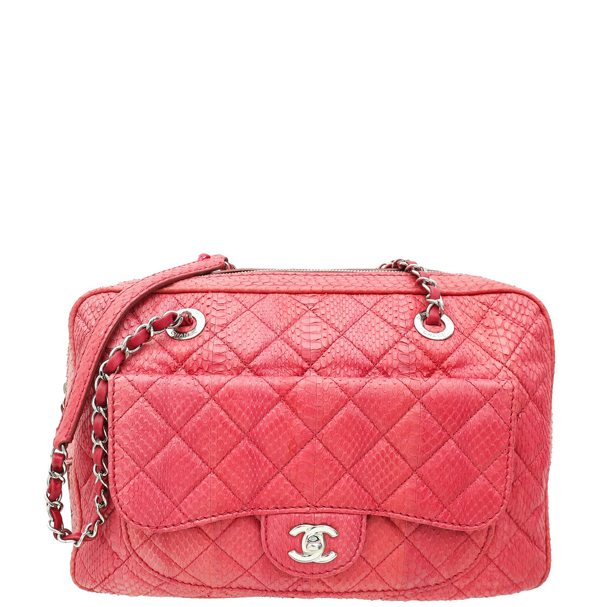 Chanel Fuchsia CC Python Camera Case Large Bag