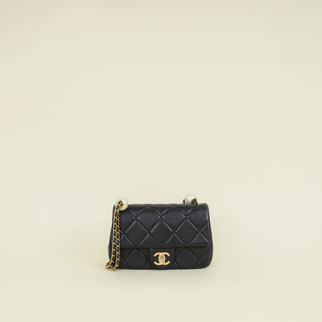 Chanel Black Double Pearly Flap Bag