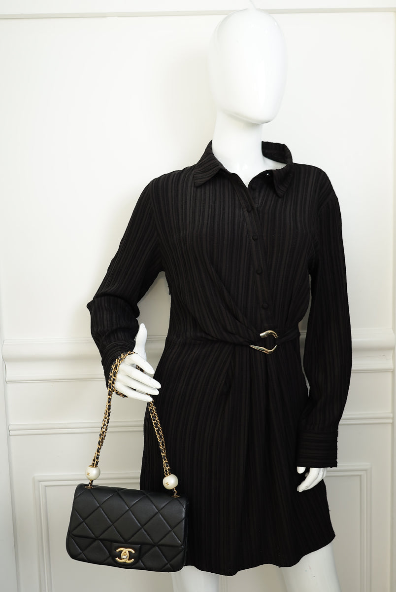 Chanel Black Double Pearly Flap Bag