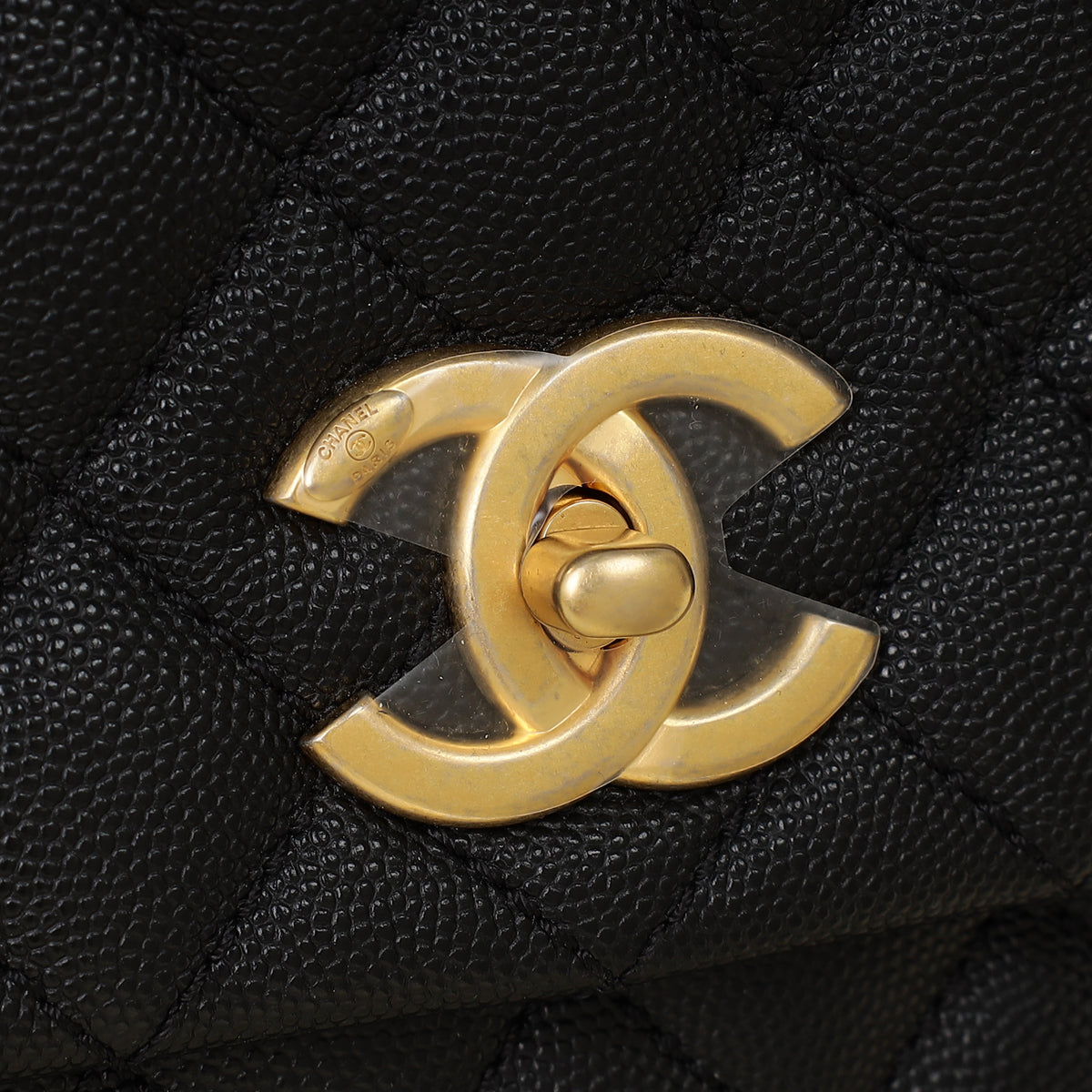 Chanel Black CC Coco Handle Caviar Bag with Lizard Handle